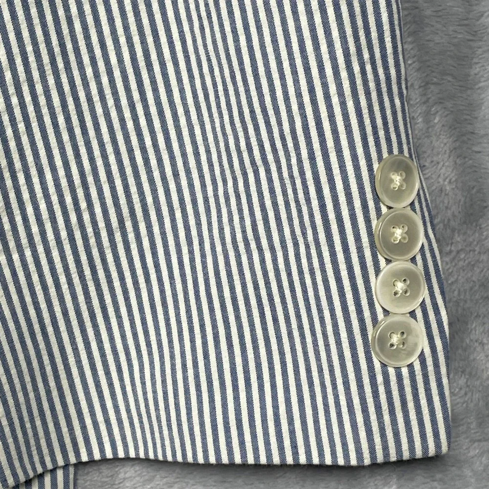 Lauren Ralph Lauren Mens 42R Seersucker Blazer Blue White Striped Cotton Jacket